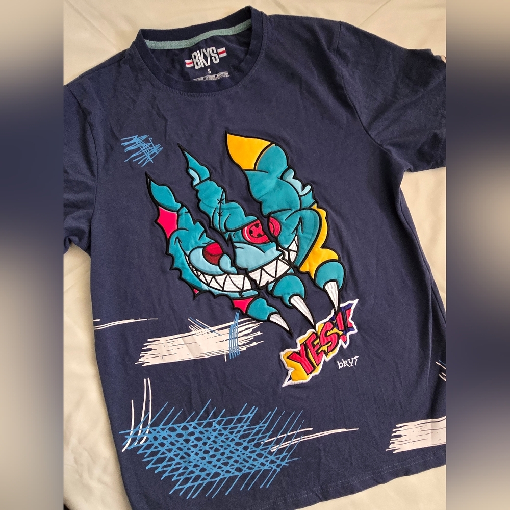 BKYS Lucky Charm Applique Short Sleeve Tee, Dark Blue, Size Small